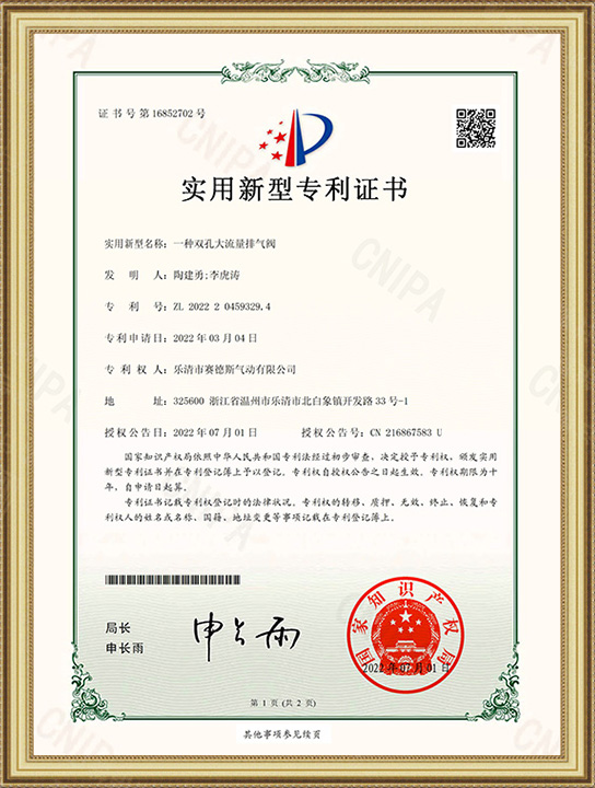 雙控式大流量排氣閥專(zhuān)利